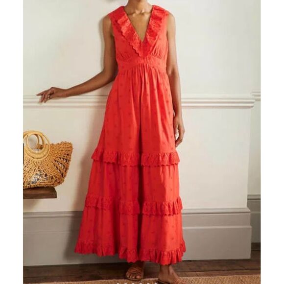 Boden Dresses & Skirts - Boden Broderie Ruffle Maxi Dress size 14 bright papaya